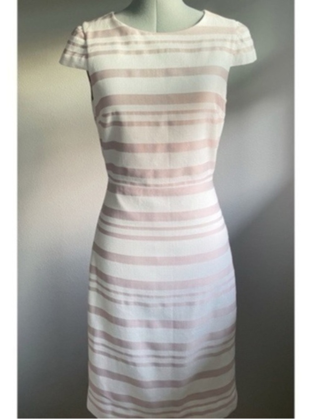 Classic Striped Sheath Dress in Blush and White